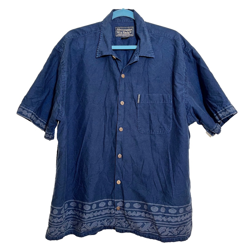 Vintage Abercrombie & Fitch Navy Blue Short Sleeved Button Up Shirt, Size XL